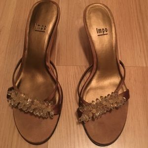 Bronze Slip On Beades Sandals